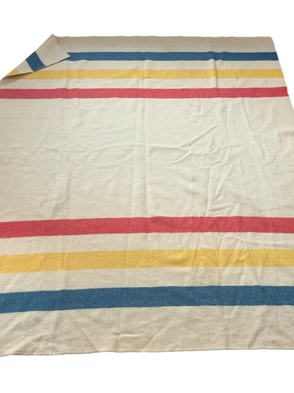 Vintage 1950s golden dawn striped wool reversible blanket 69 x 79 USA made
